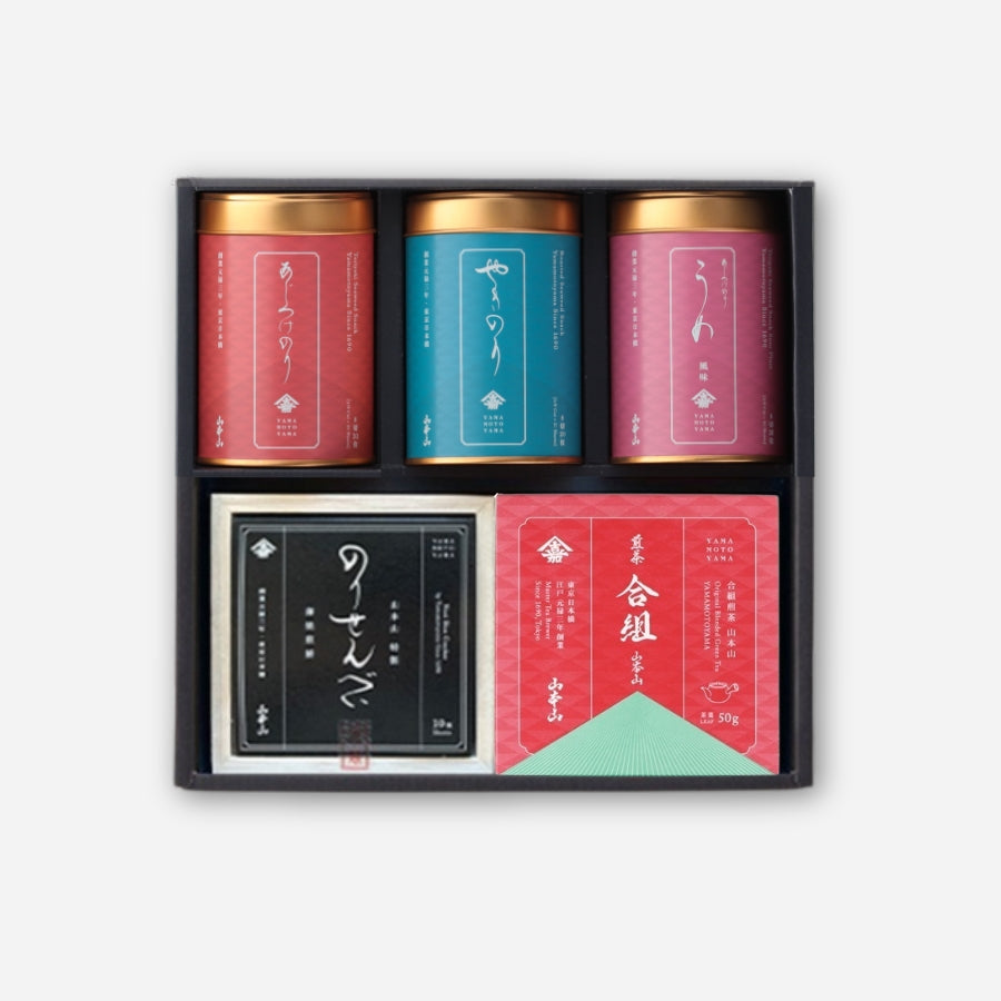 【敬老の日ギフト】のりせんべいとバラエティー海苔・箱茶の詰合せ(¥3,996)